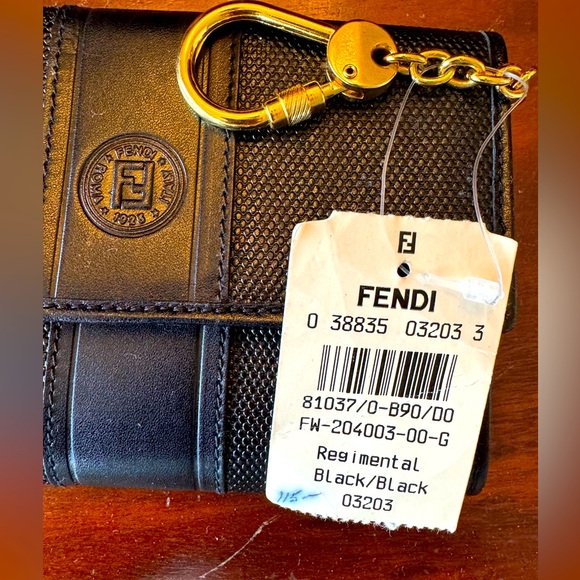 Vintage Fendi Regimental Black Leather Keychain Wallet - Picture 5 of 7